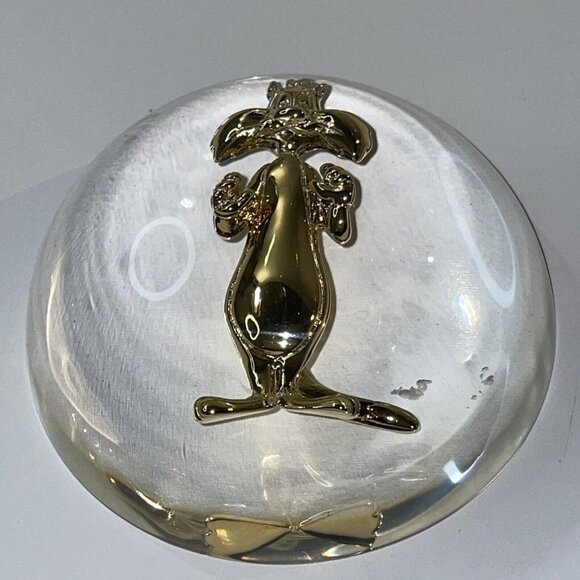 Vintage Clear Lucite Acrylic Looney Tunes Gold Tone Sylvester Paper Weight Nice! - Picture 2 of 11